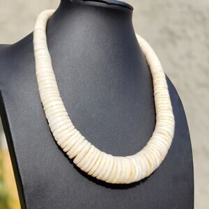 Vtg Ostrich Eggshell Necklace Old Heishi Wafer Disc Beads Hand Rolled Graduated